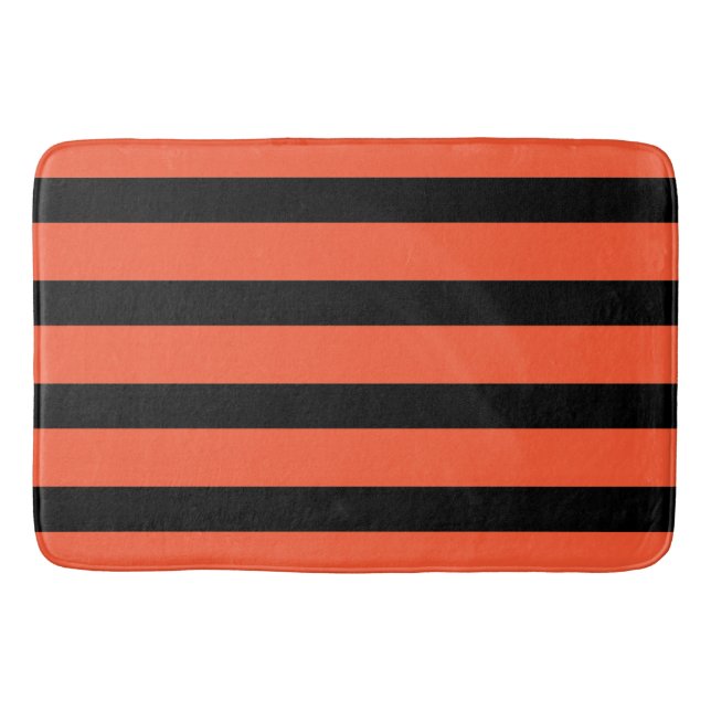Black And Orange Stripes Retro Pattern Bathroom Mat (Front)