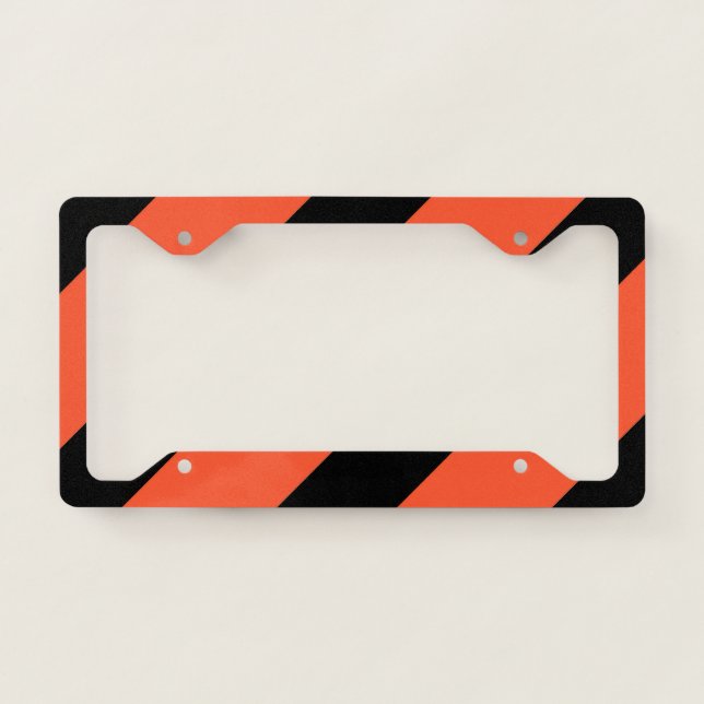 Black And Orange Stripes Retro Pattern License Plate Frame (Front)
