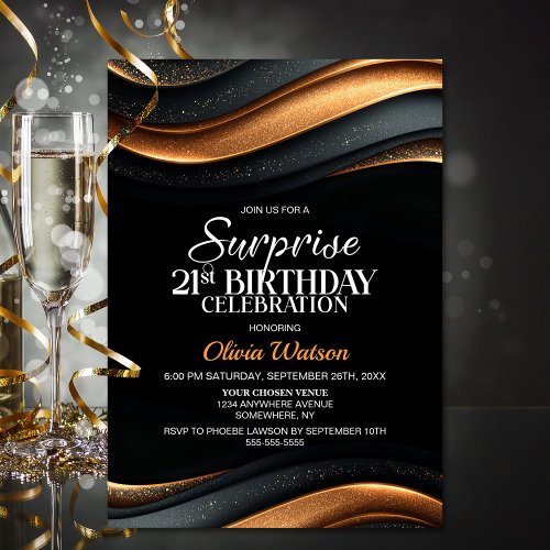 Black and Orange Surprise 21st Birthday Party
