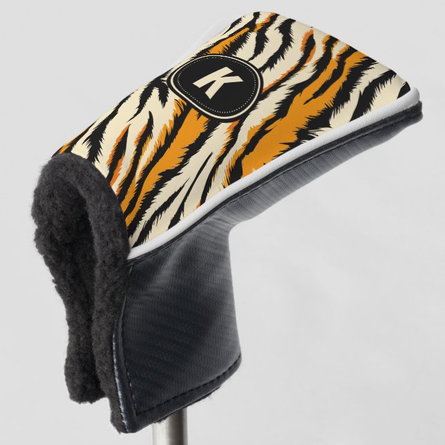 Black and Orange Tiger Stripes Monogram Golf Head Cover (3/4 Front)