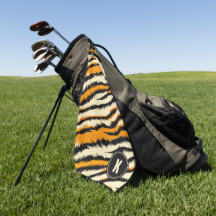 Black and Orange Tiger Stripes Monogram Golf Towel
