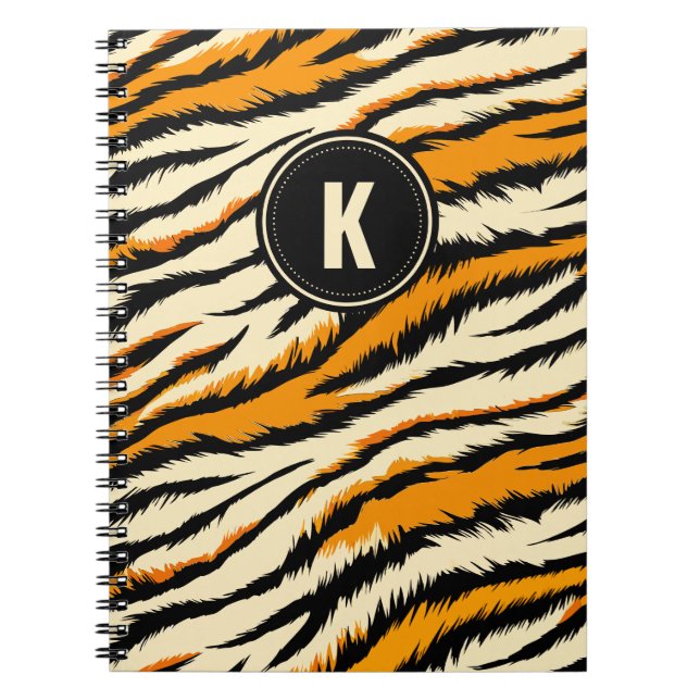 Black and Orange Tiger Stripes Monogram Notebook (Front)