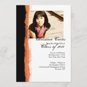 Black and Orange Torn Paper Graduation Invitation