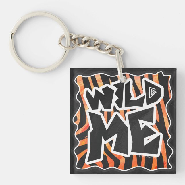 Black and Orange Wild Me Zebra Keychain (Front)