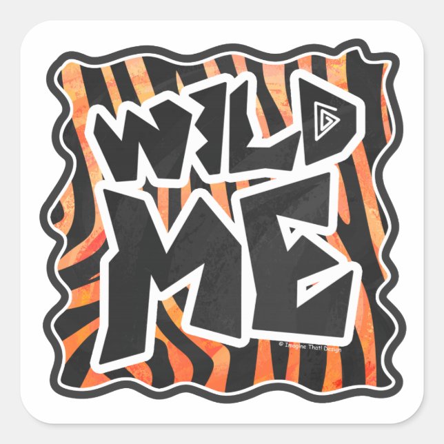 Black and Orange Wild Me Zebra Square Sticker (Front)
