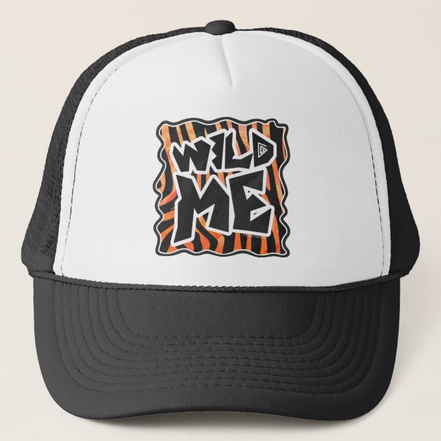 Black and Orange Wild Me Zebra Trucker Hat (Front)