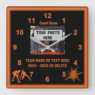 Black and Orange Wrestling Coach Gifts PHOTO, TEXT Square Wall Clock