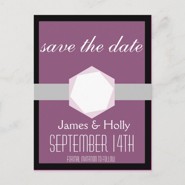 Black and Orchid Save the Date Postcard (Front)