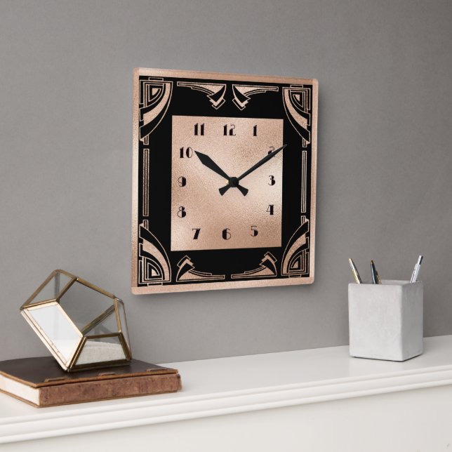 Black and Pale Copper Art Deco   Square Wall Clock (Office)