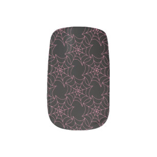 Black and Pale Pink Spider Cobwebs Halloween Minx Nail Art