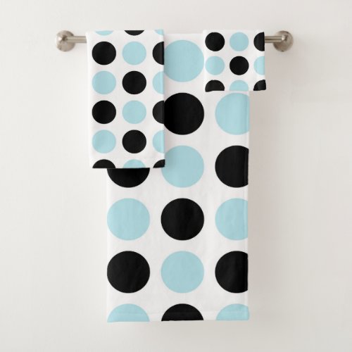 Black and Pastel Blue Polka Dots Bath Towel Set