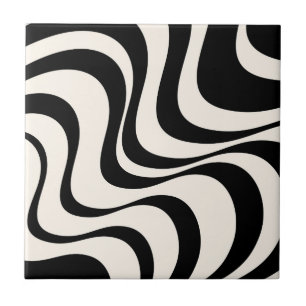 Black and pastel modern retro waves design ceramic tile