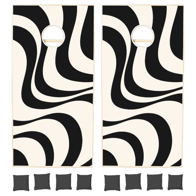 Black and pastel modern retro waves design  cornhole set (Set)