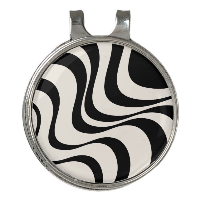 Black and pastel modern retro waves design  golf hat clip (Front)