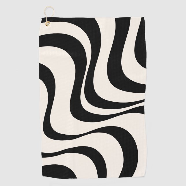 Black and pastel modern retro waves design  golf towel (Front)