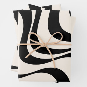 Black and pastel modern retro waves design  wrapping paper sheets