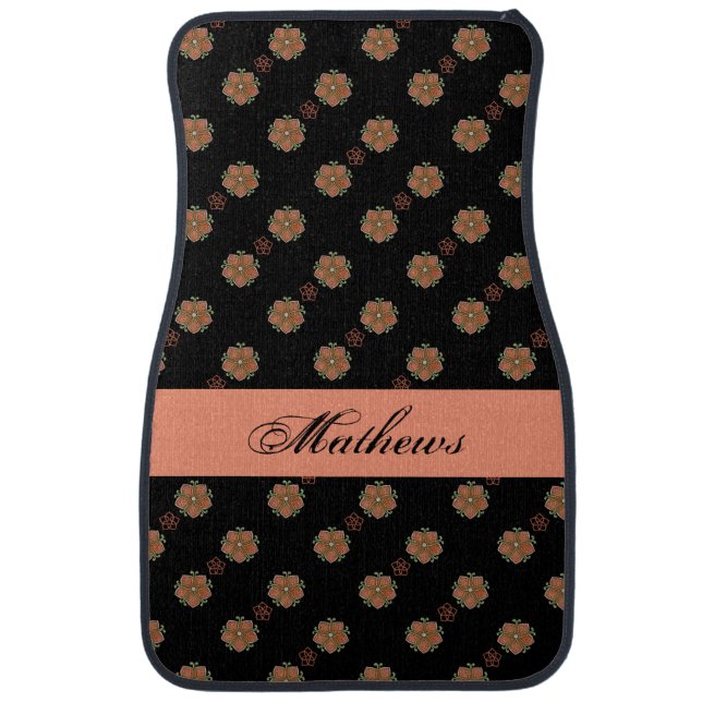 Black and Peach Floral Custom Car Mat Set (Front)