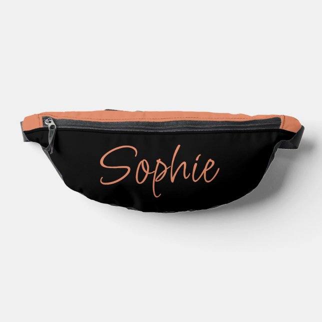 Black and Peach Name Typography Fanny Pack (Lay Down)