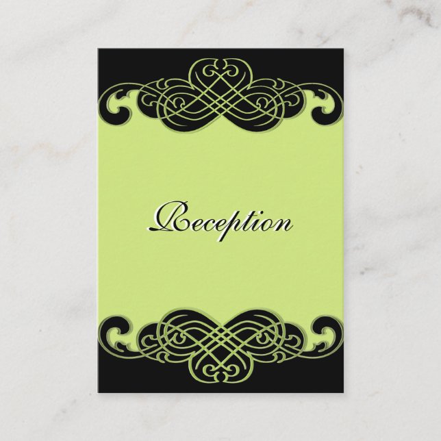 Black and Pear Green Scrolls Reception Card (Front)
