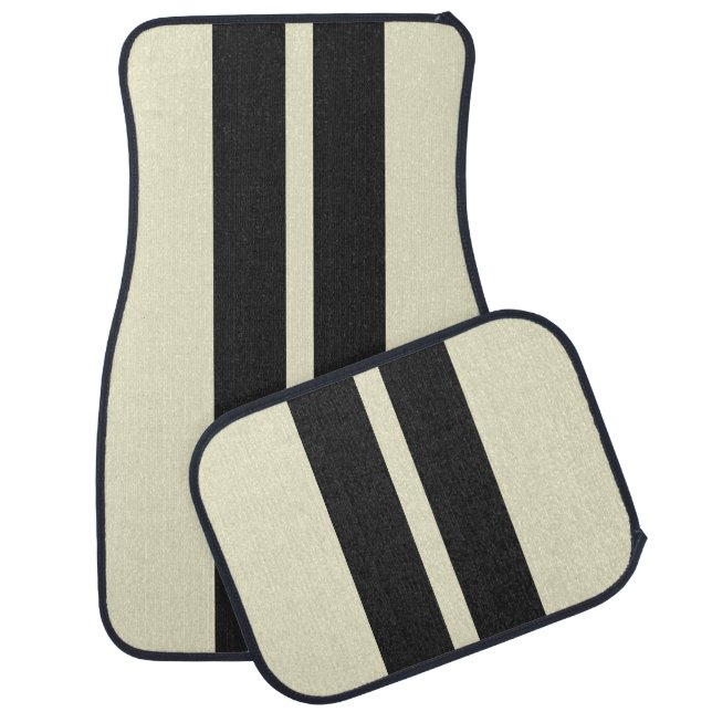 Black and Pepper White 🏎️ Racing Stripes Car Floor Mat (Set)