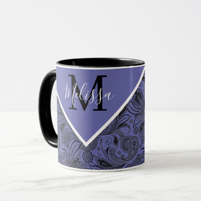 Black and peri paisley    mug (Front Left)