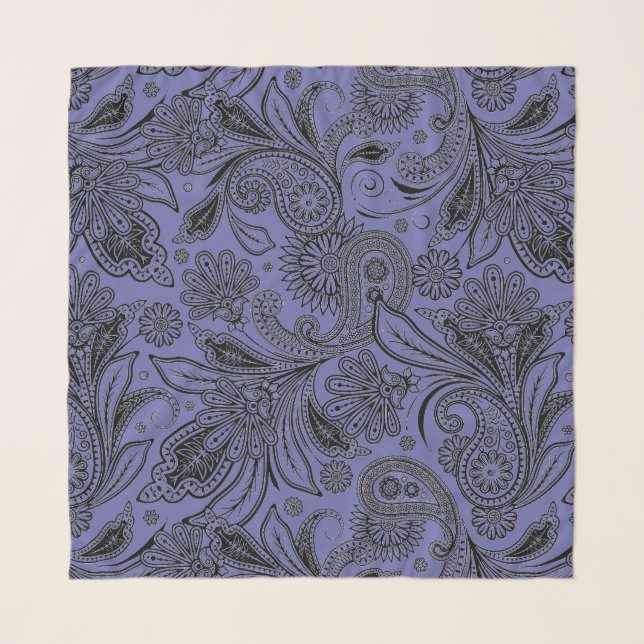 Black and peri paisley    scarf (Front)