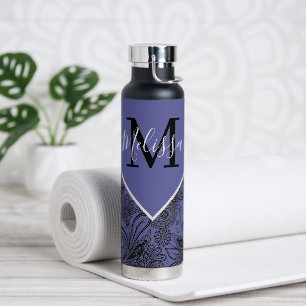 Black and peri paisley    water bottle