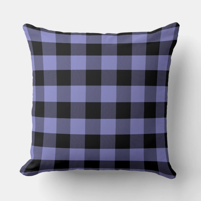 Black and Periwinkle Buffalo Plaid Pattern Throw P Pillow (Front)