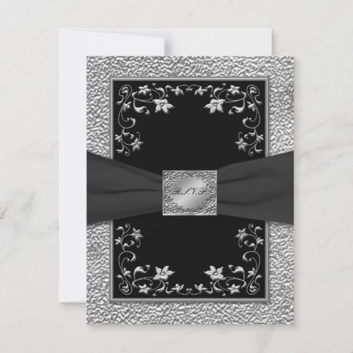 Black and Pewter Floral RSVP Card