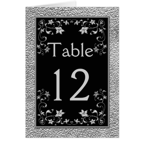 Black and Pewter Floral Table Card