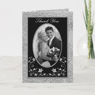 Black and Pewter Floral Thank You Card with Photo