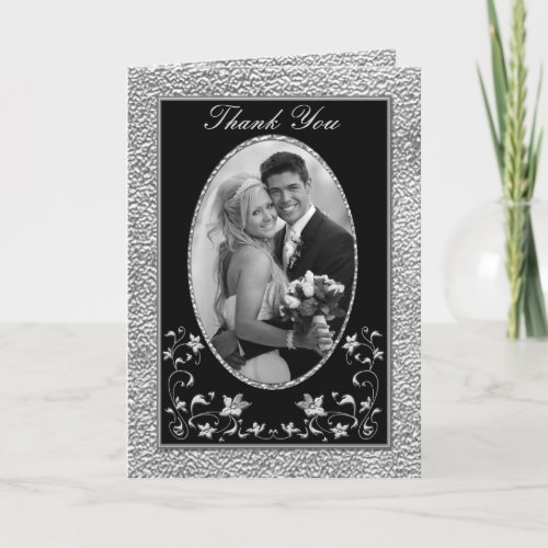 Black and Pewter Floral Thank You Card with Photo