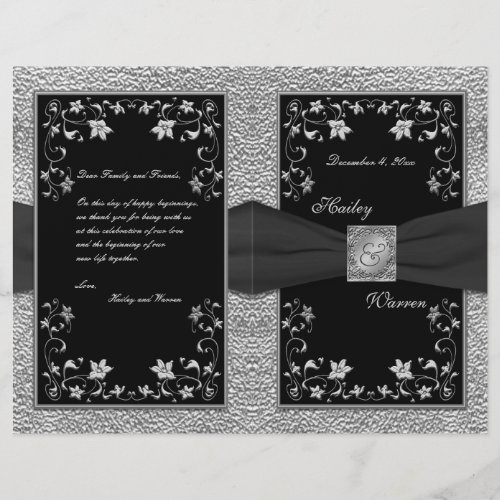 Black and Pewter Floral Wedding Program