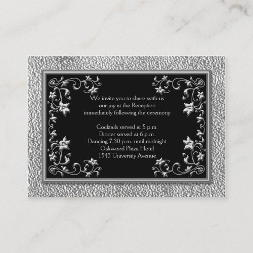 Black and Pewter LOOK Floral Reception Card