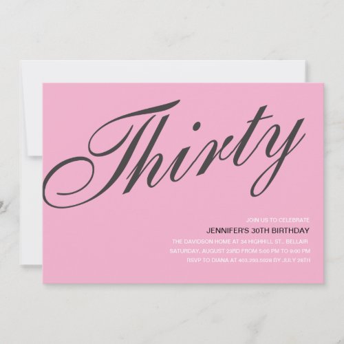 Black and Pink 30th Birthday Invitations