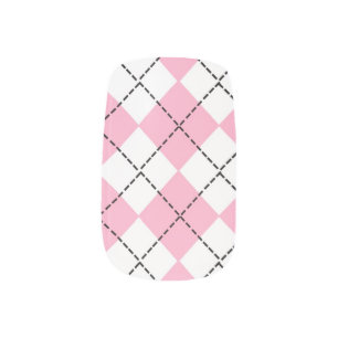 Black and Pink Argyle Nail Art