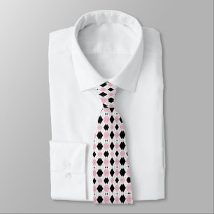 Black And Pink Argyle Pattern Neck Tie