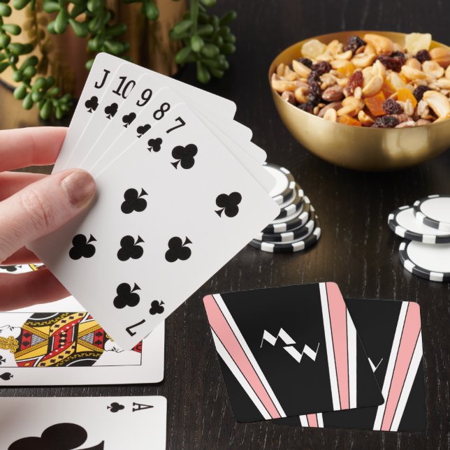 Black And Pink Art Deco Design Monogrammed Poker Cards (In Situ)