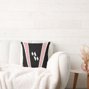 Black And Pink Art Deco Design Monogrammed Throw Pillow