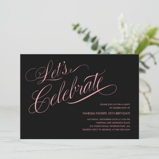 Black and Pink Birthday Invitations | Zazzle