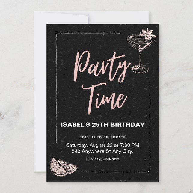 Black and Pink Birthday Party Invitation (Front)