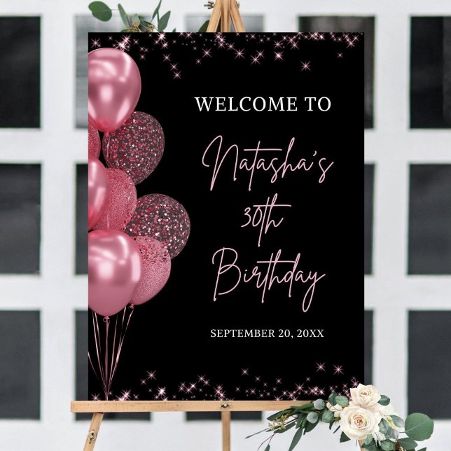 Black and Pink Birthday Welcome Sign, Adult Birthd Foam Board (Creator Uploaded)