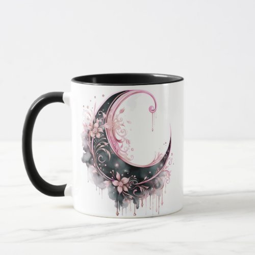 Black and Pink Bohemian Crescent Moon Halloween Mug