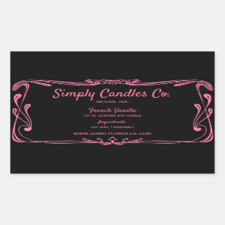 Black and Pink Border Candle Jar Labesl Rectangular Sticker