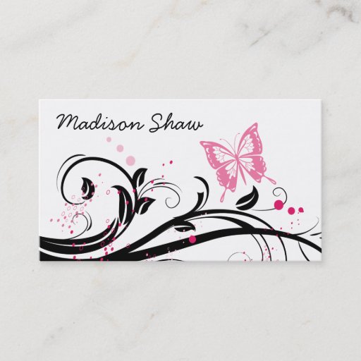 Customizable black and pink butterfly business card