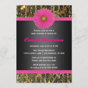 Black and Pink, Camo, Girl Baby Shower Invitation