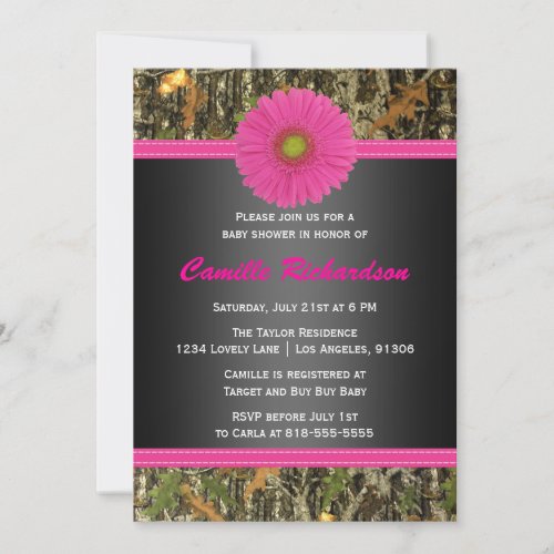 Black and Pink Camo Girl Baby Shower Invitation