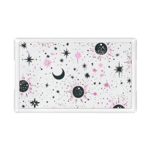 Black and Pink Celestial Sun Moon Stars Acrylic Tray