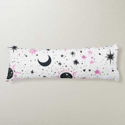 Black and Pink Celestial Sun Moon Stars Body Pillow