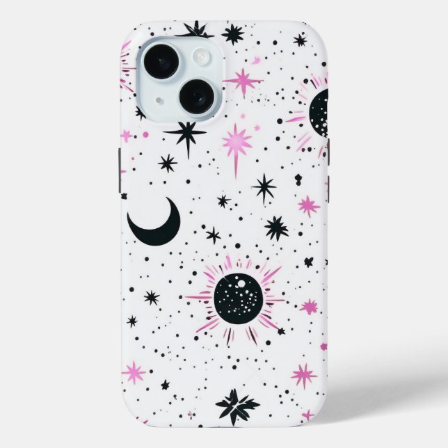 Black and Pink Celestial Sun Moon Stars Case-Mate iPhone Case (Back)